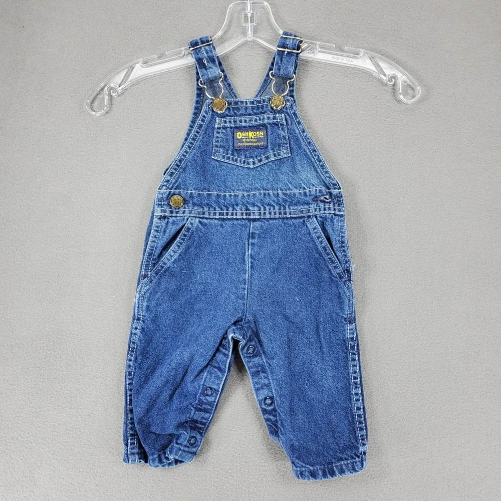 OshKosh B'gosh Denim Overalls Baby 6/9M Blue Vintage USA Made‎ Vestbak Classic